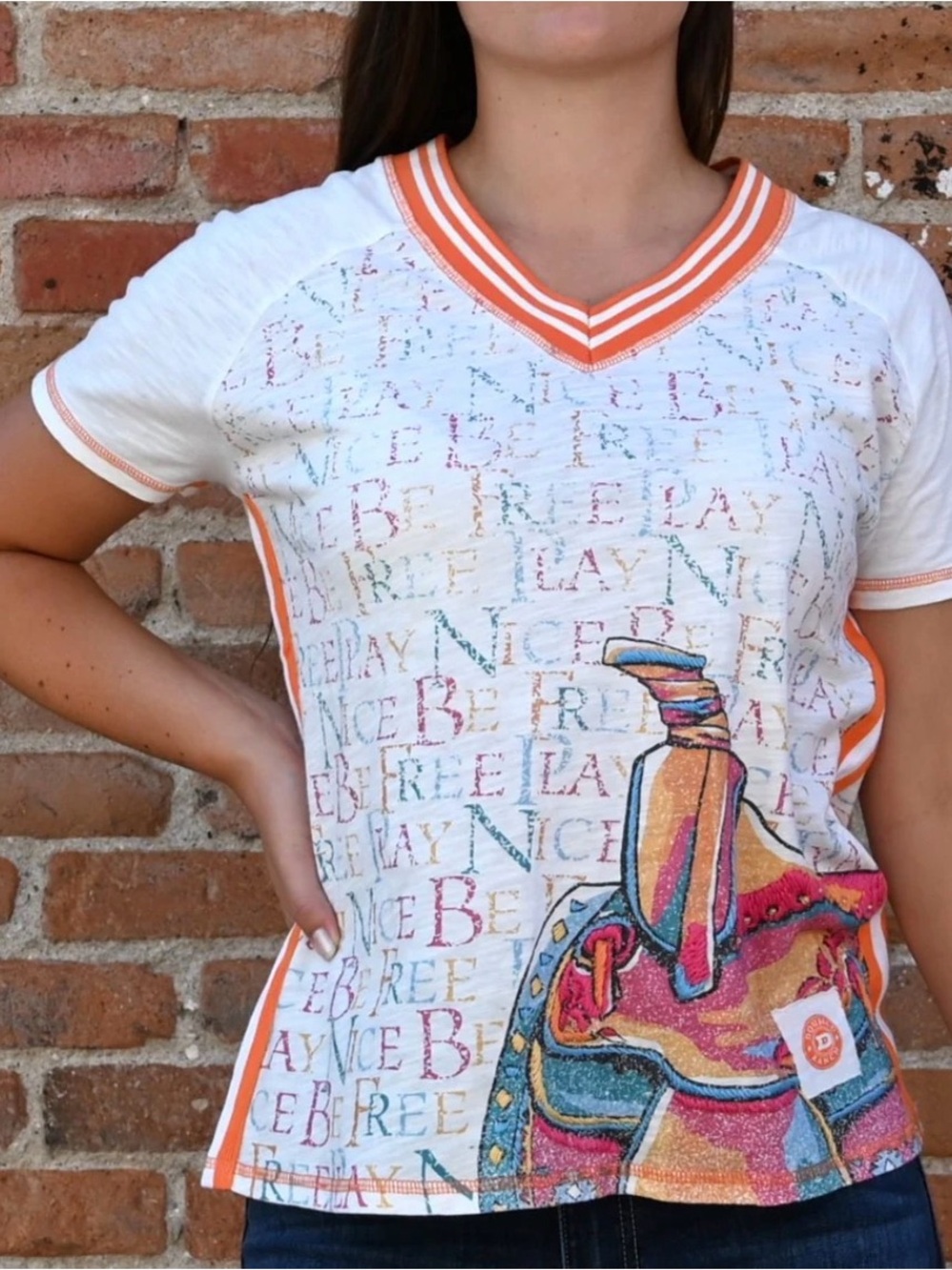Double D Ranch multicolored trail ride top cowgirl casual western